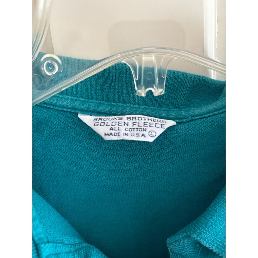 Brooks Brothers Golden Fleece Mens Teal Blue Cotton Pique Polo Made in USA L - Picture 3 of 5